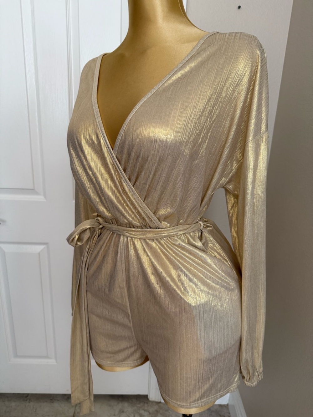 Gold Metallic Wrap Romper - Women